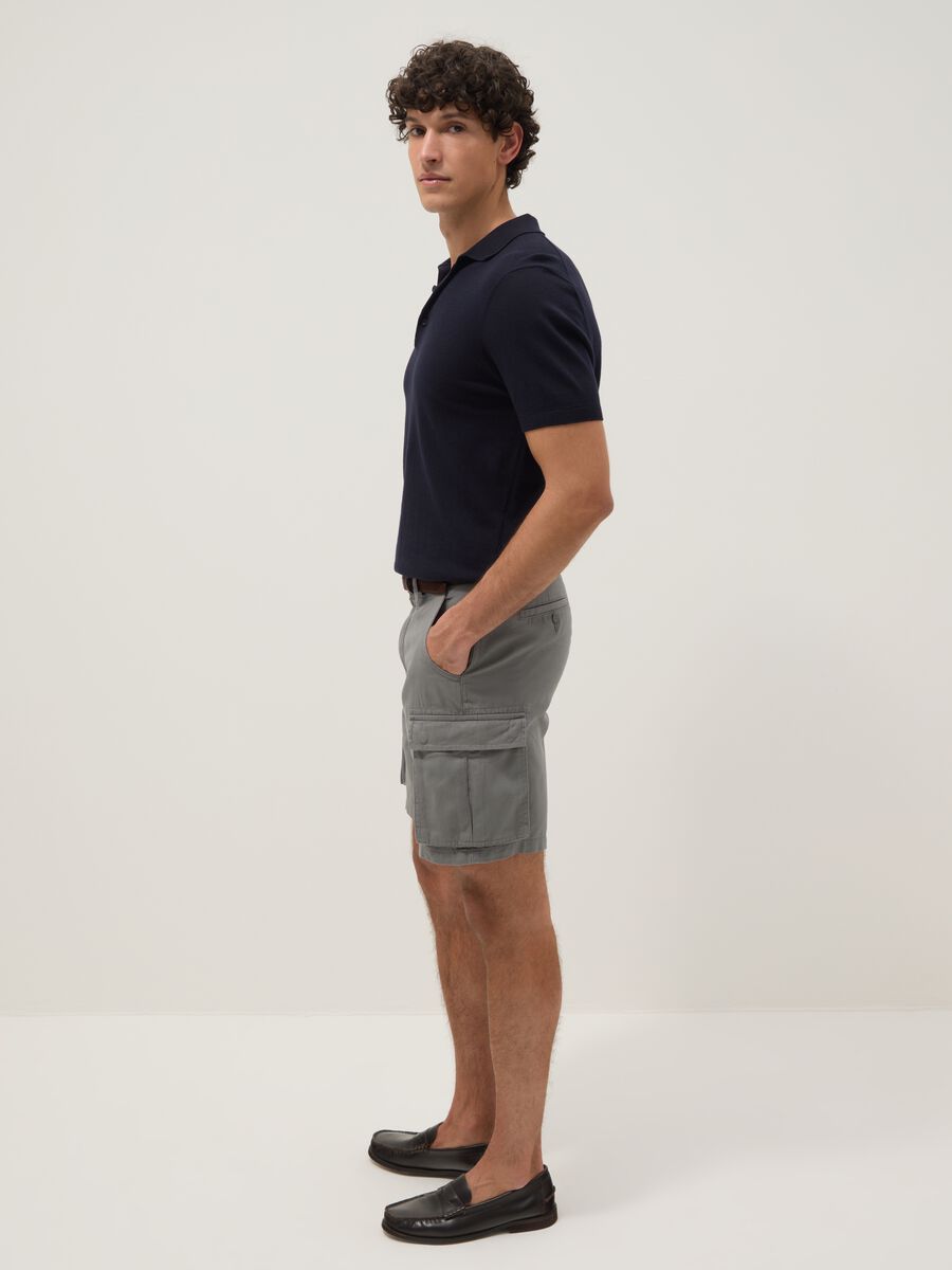 Grey pure cotton cargo Bermuda shorts, regular fit_1