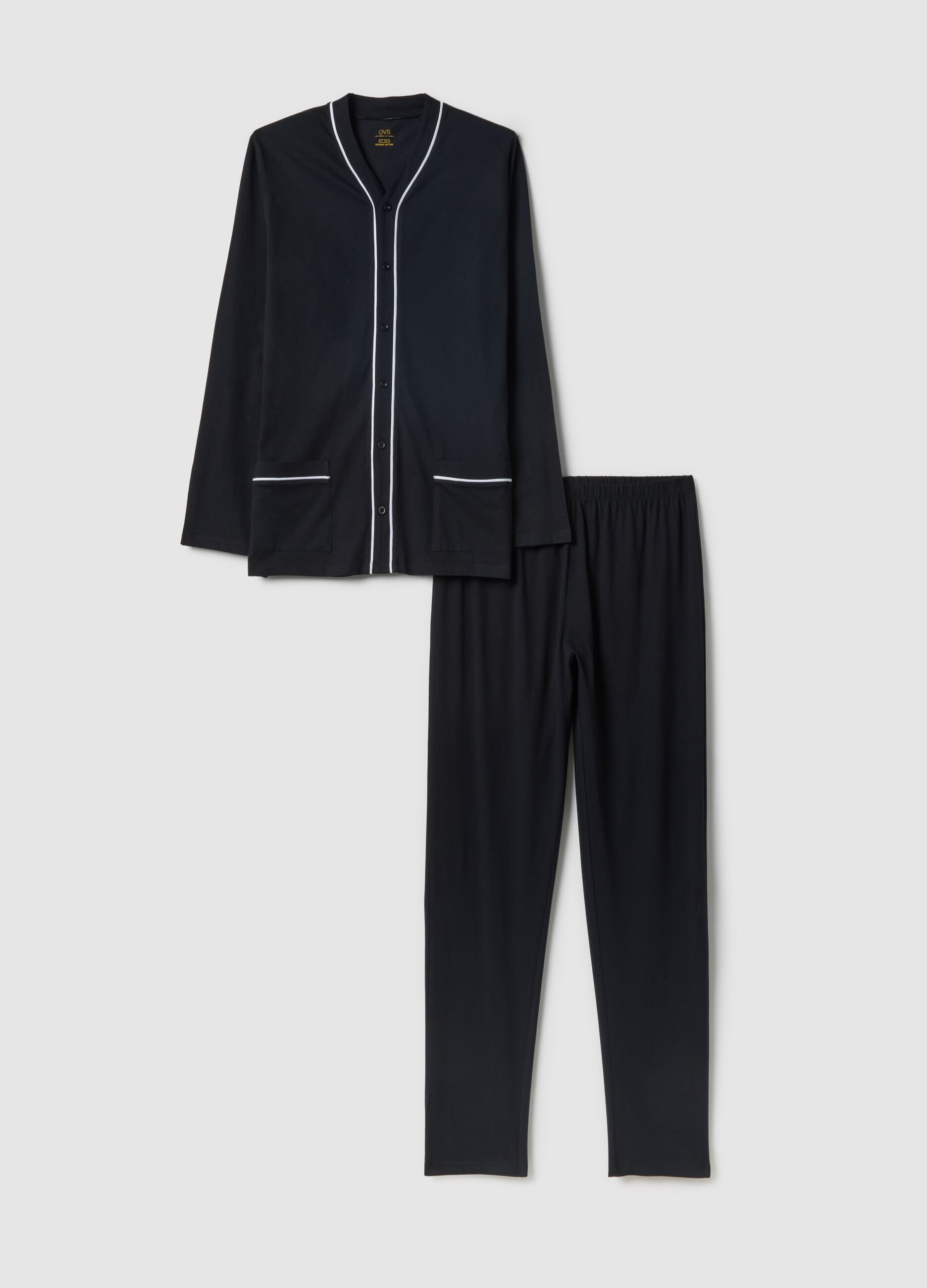 Regular fit black pure cotton pyjamas with contrasting details