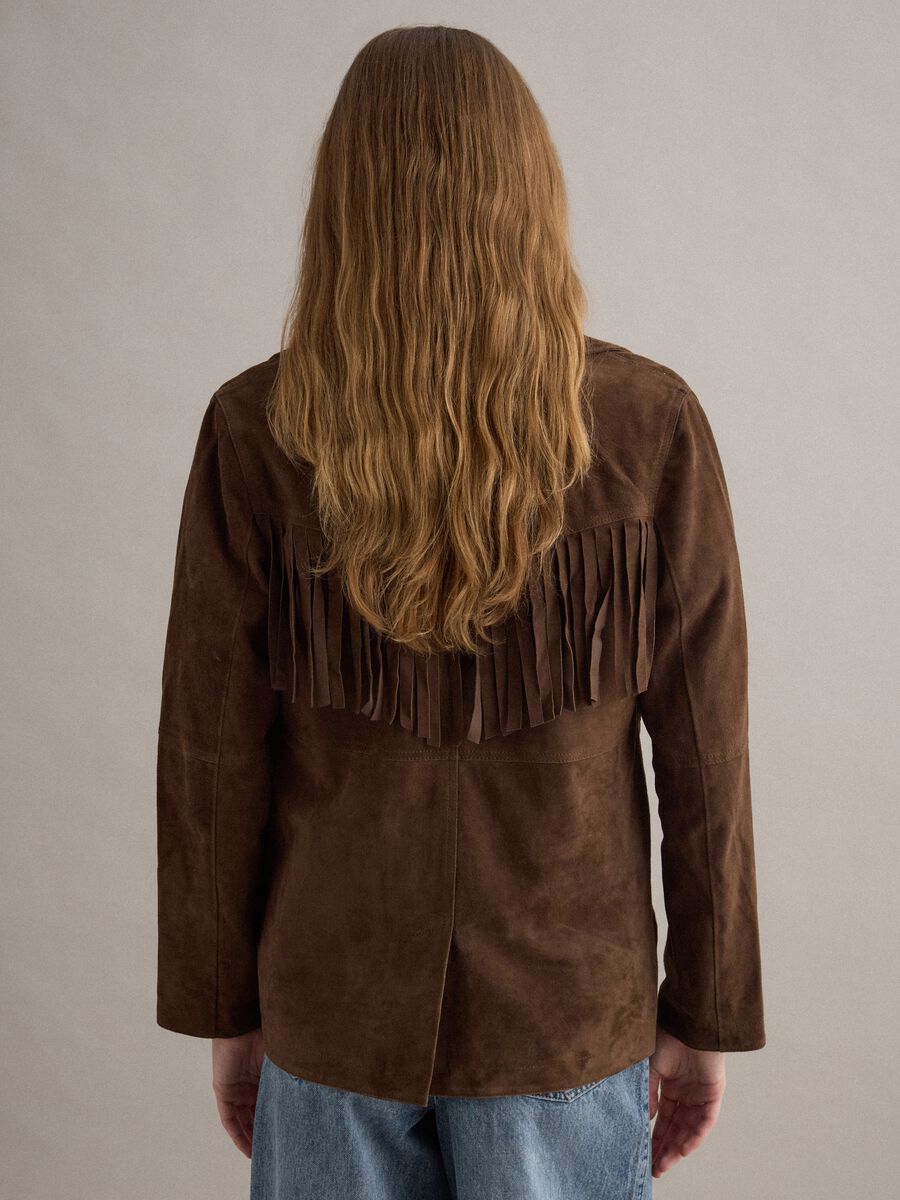 Brown genuine leather jacket with fringes_4