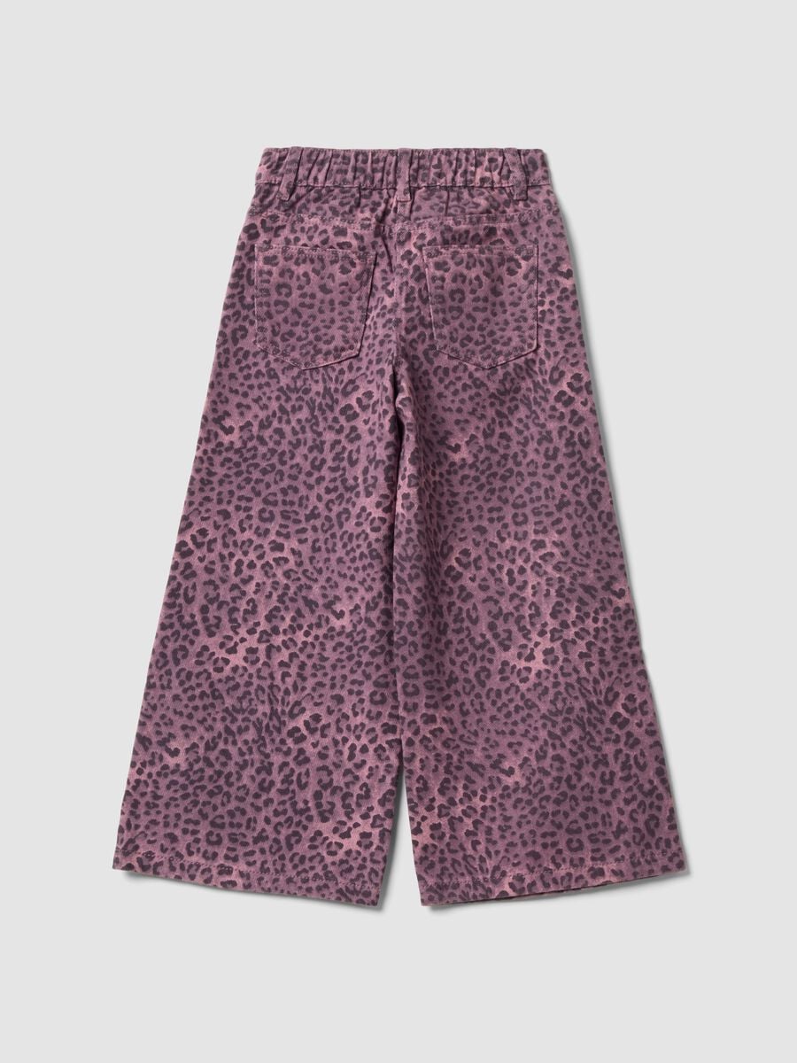 Violette Wide-Leg-Hose aus reiner Baumwolle mit Animal-Print f&uuml;r M&auml;dchen_1