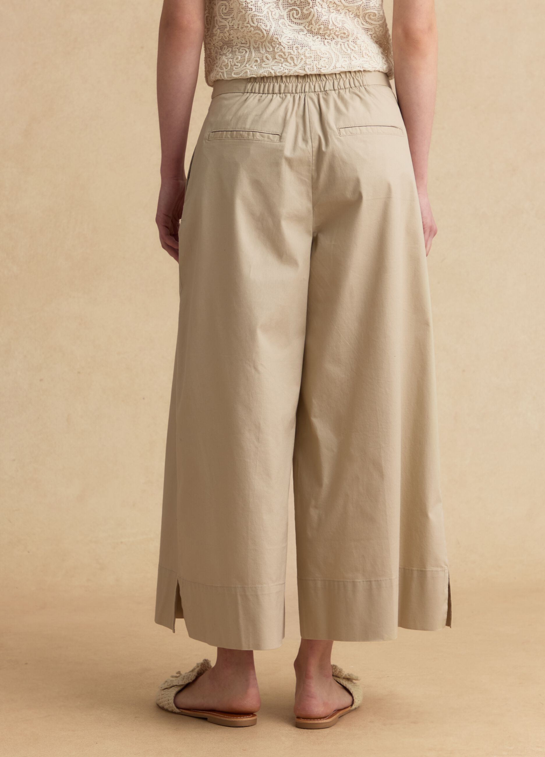 Beige stretch cotton palazzo trousers