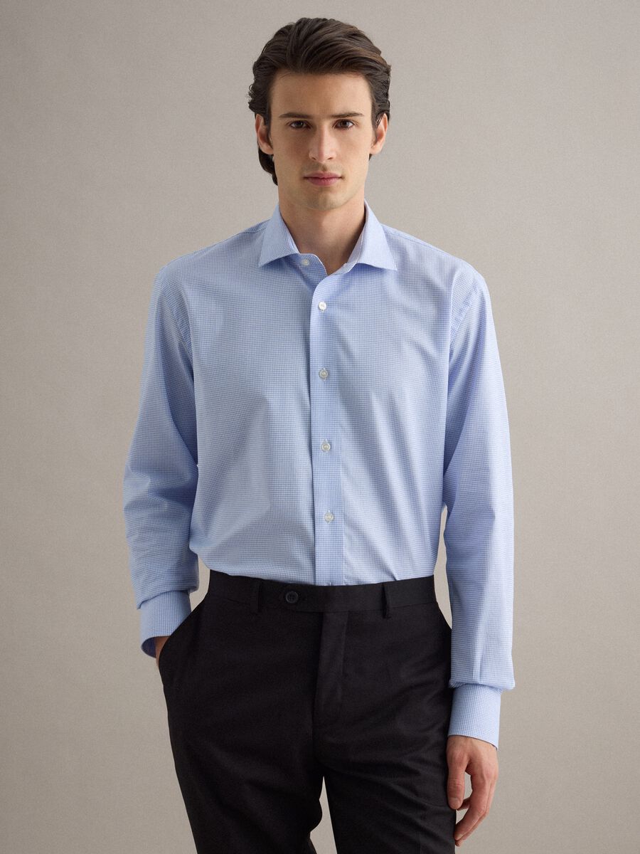 Blue and white check pure cotton shirt regular fit easy iron_1