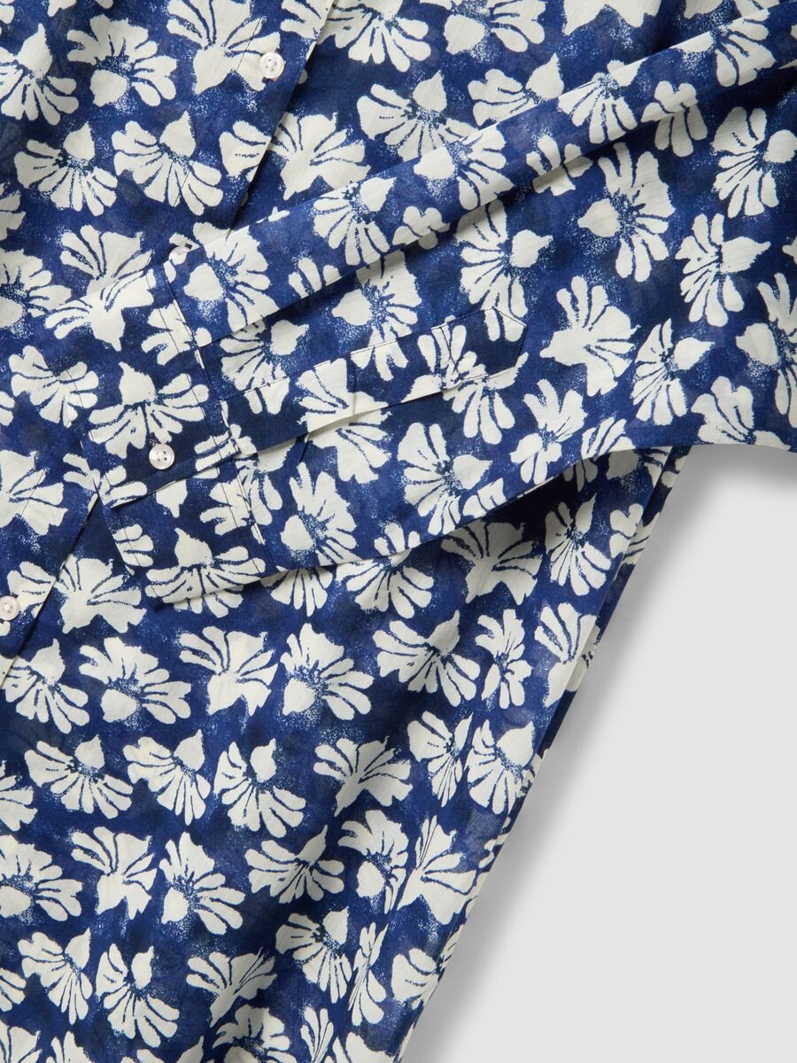 Caftan bleu en pur coton &agrave; imprim&eacute; floral_5