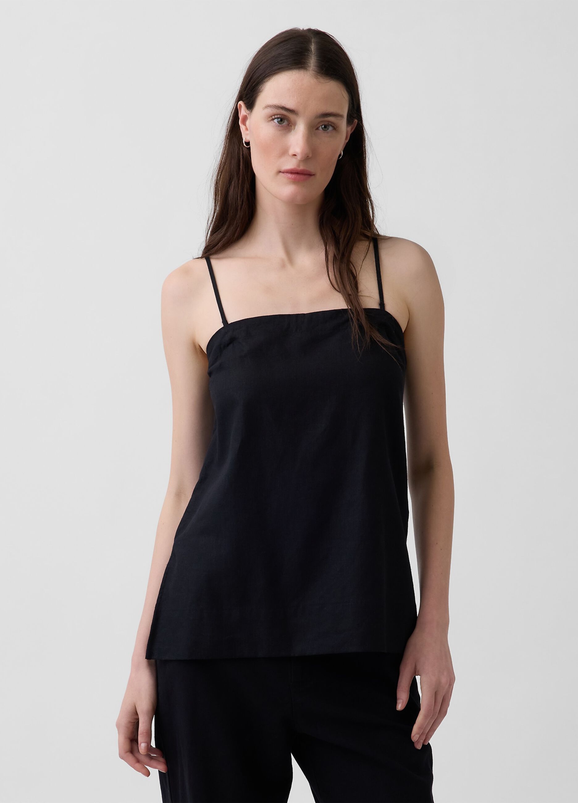Linen-blend top with thin straps