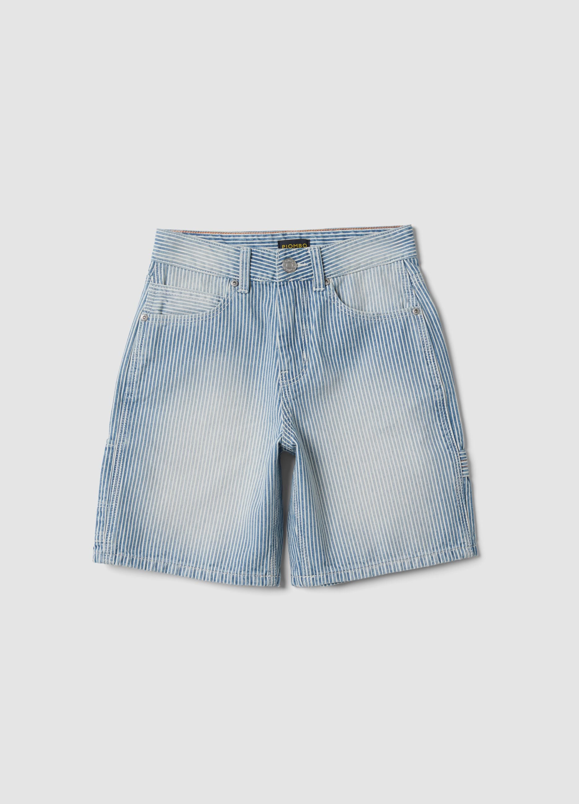 Sky-blue striped pure cotton Bermuda shorts