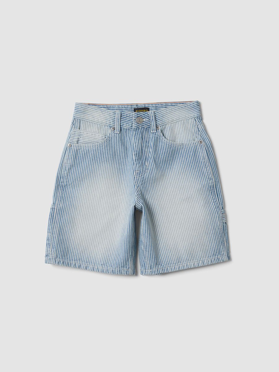 Sky-blue striped pure cotton Bermuda shorts_3