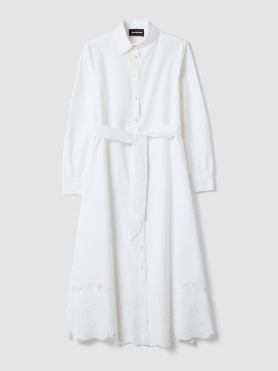 Wei&szlig;es Maxikleid aus reiner Baumwolle in Regular Fit mit Stickereien_0