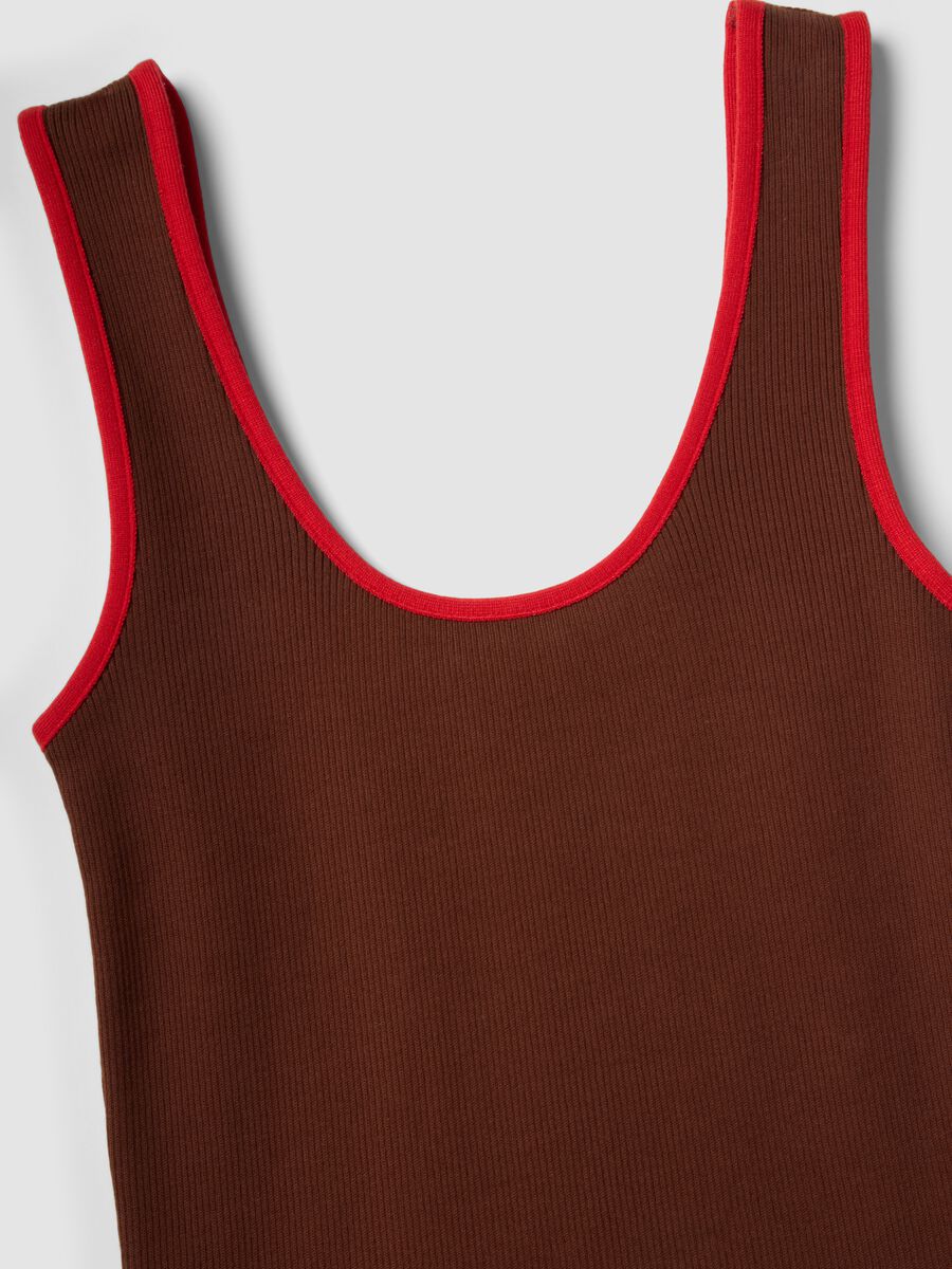 Brown pure cotton ribbed tank top_1