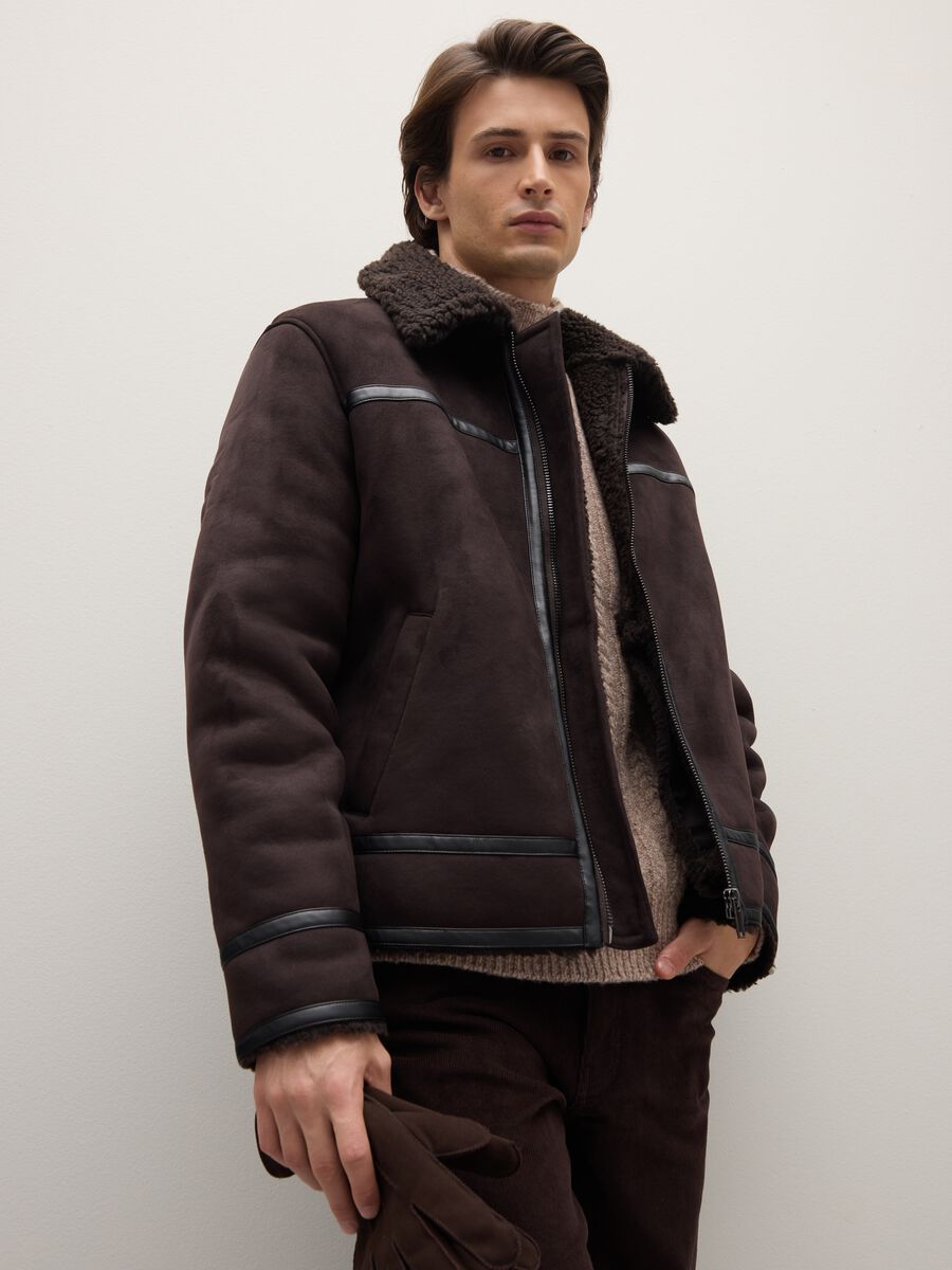 Brown regular fit jacket with zip_0