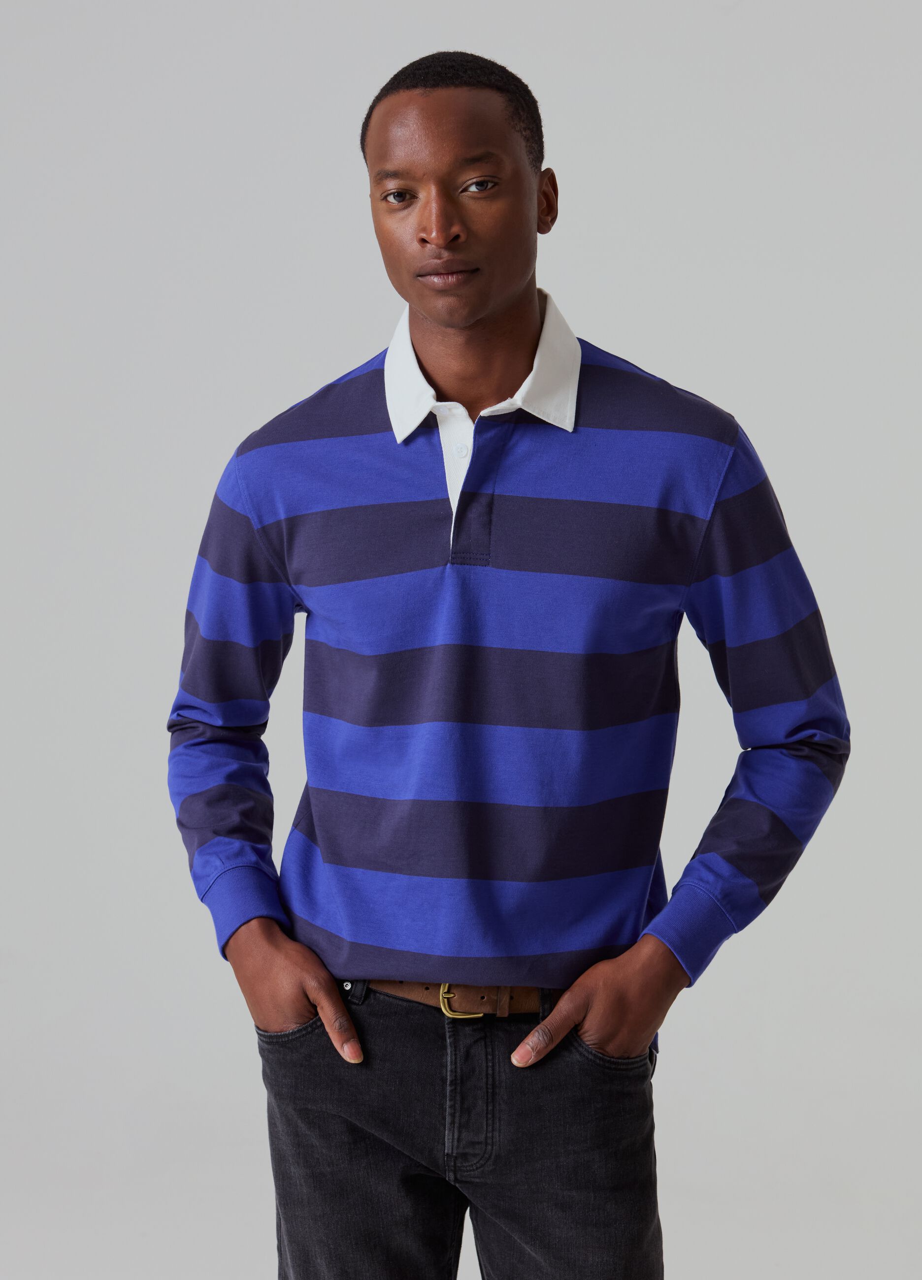 Striped polo shirt with long sleeves