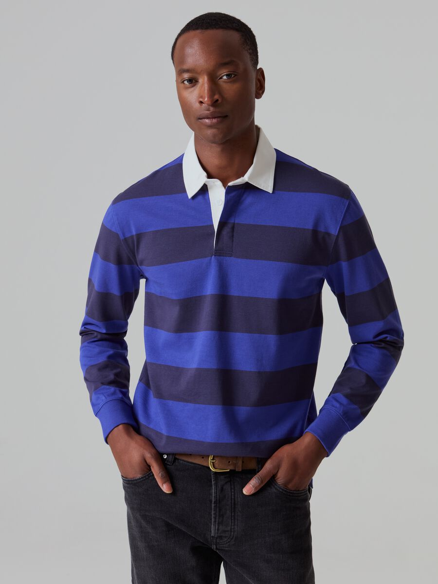 Striped polo shirt with long sleeves_0