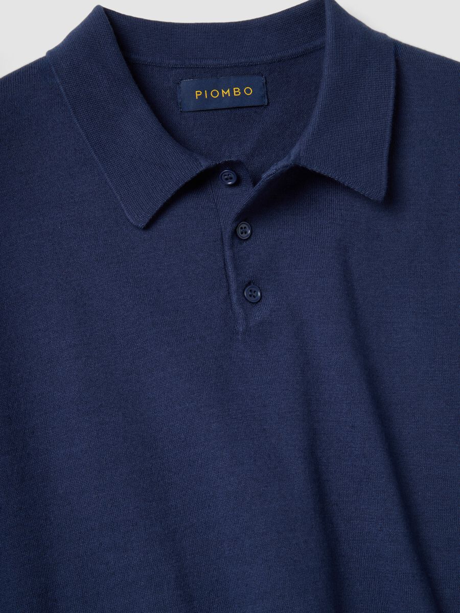Regular fit blue polo made of cotton, linen, and silk blend_5