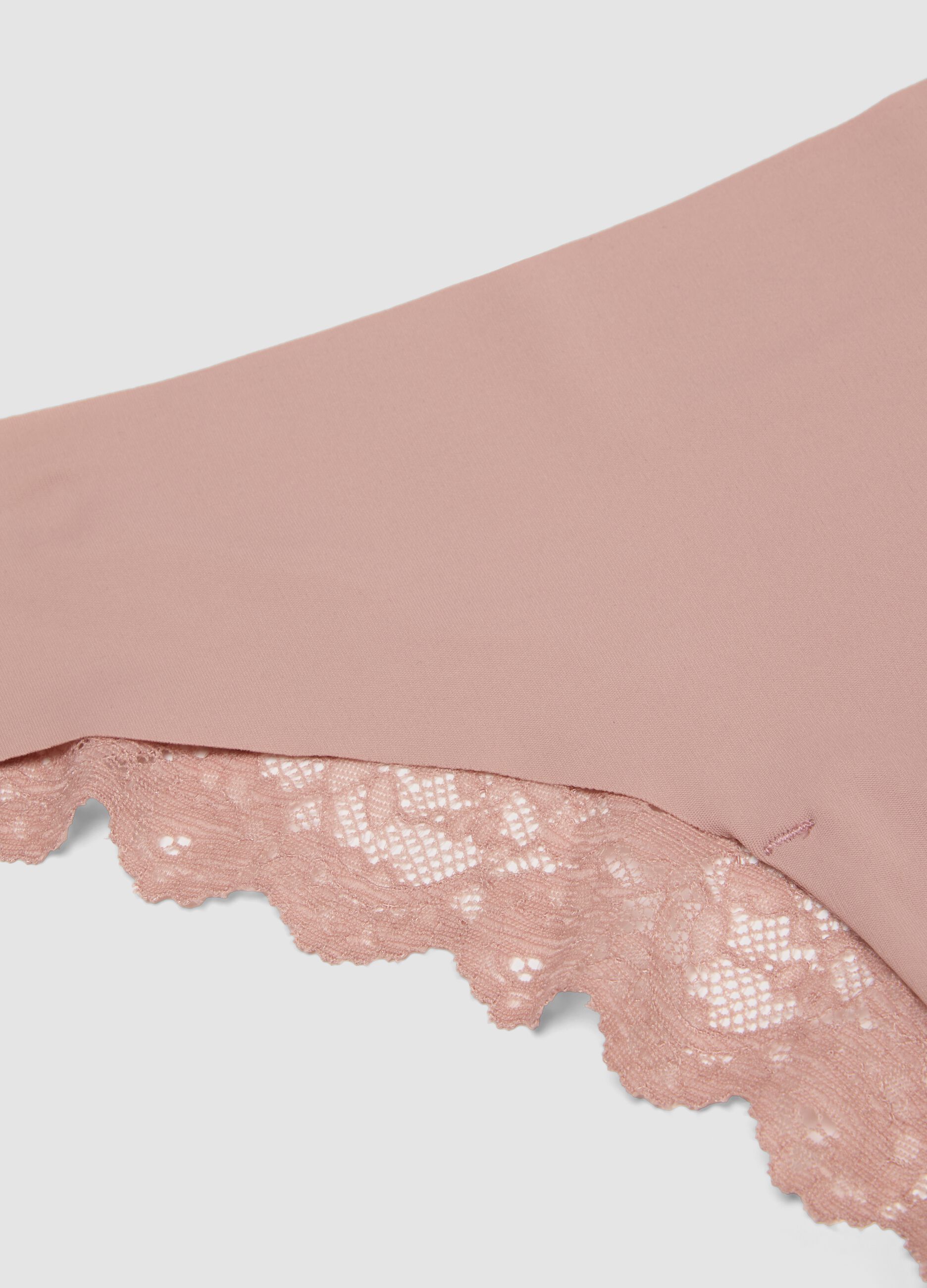 Pink Brazilian knickers in stretchy microfibre with lace