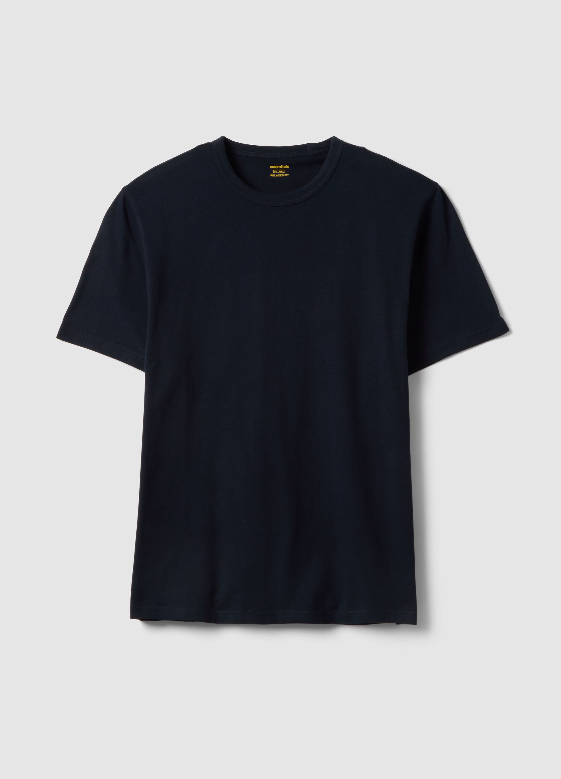 Relaxed fit blue crew neck pure cotton T-shirt