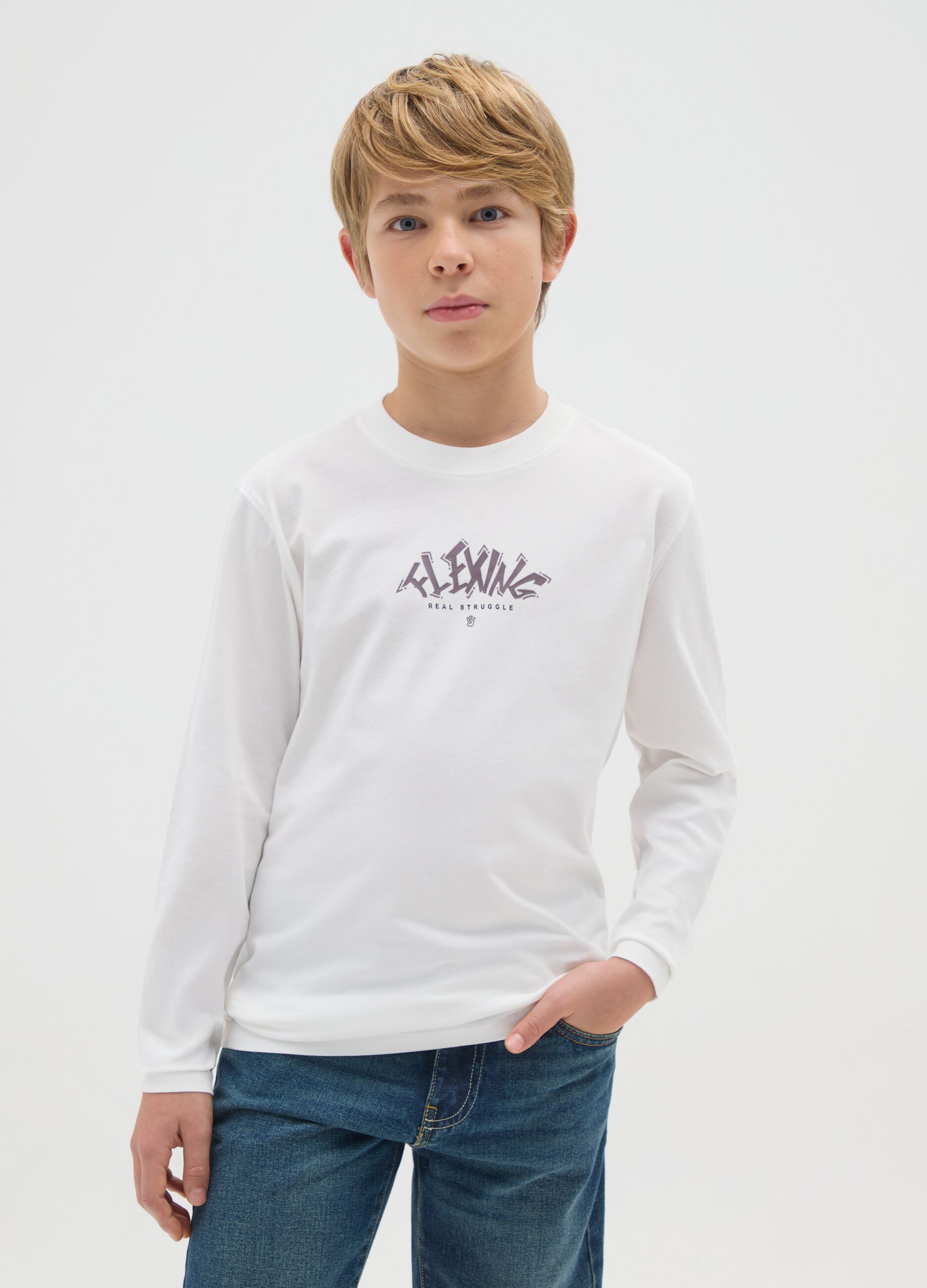 Boy's pure cotton white oversized t-shirt