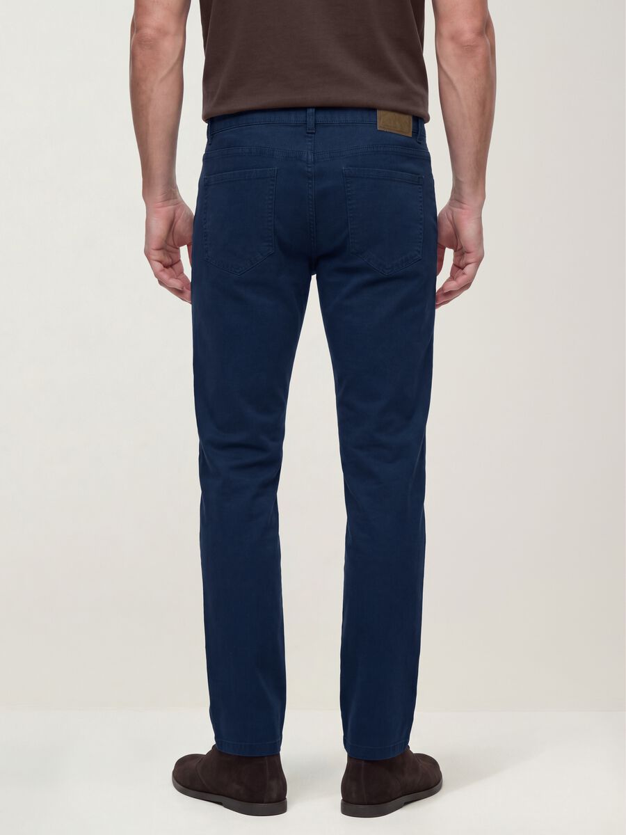 Blue regular-fit stretch cotton twill trousers_3