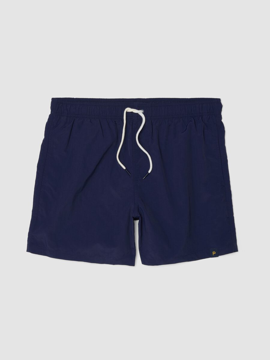 Blue swim shorts with elasticated waistband and drawstring_0