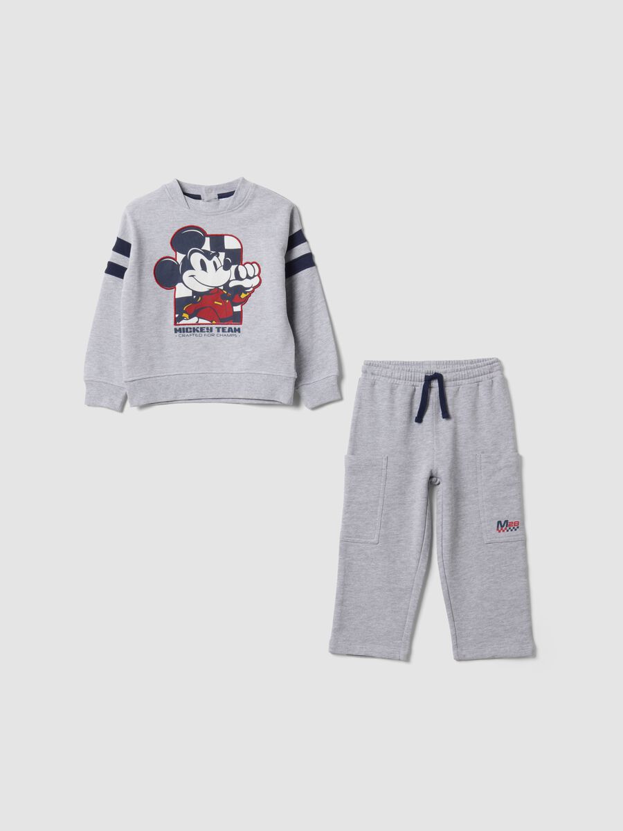 Completo jogging grigio in misto cotone con stampa Mickey Mouse_0