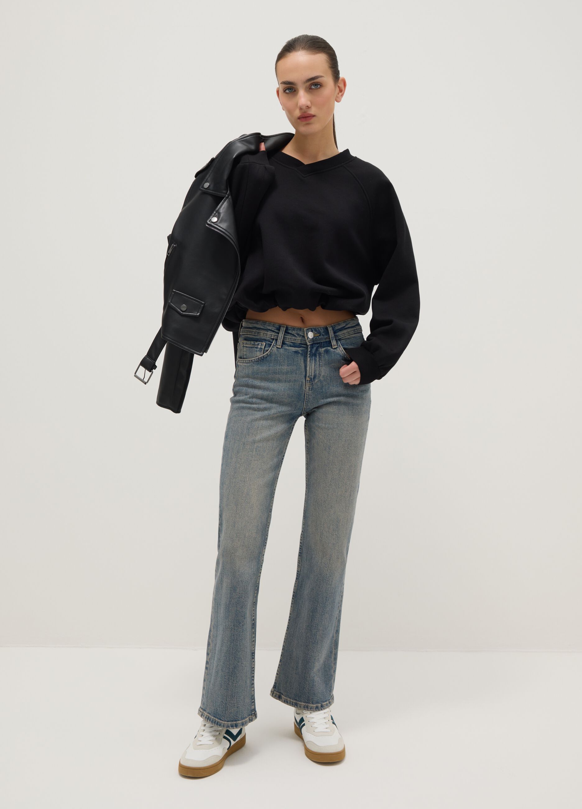 Blue Stretch Cotton Bootcut Jeans