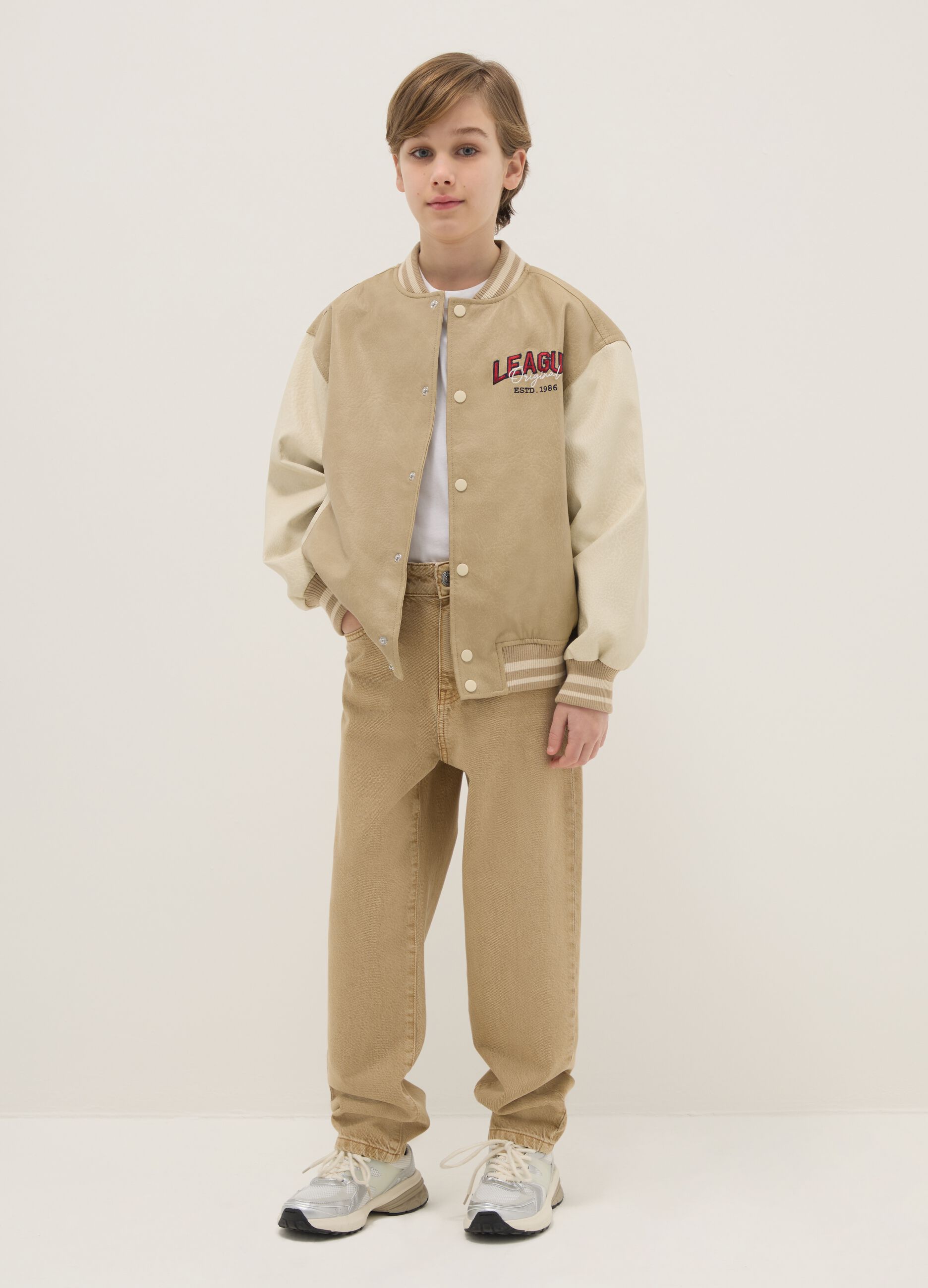 Boys' relaxed fit beige pure cotton jeans