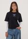 T-shirt nera in puro cotone con collo a costine e stampa Stitch_1