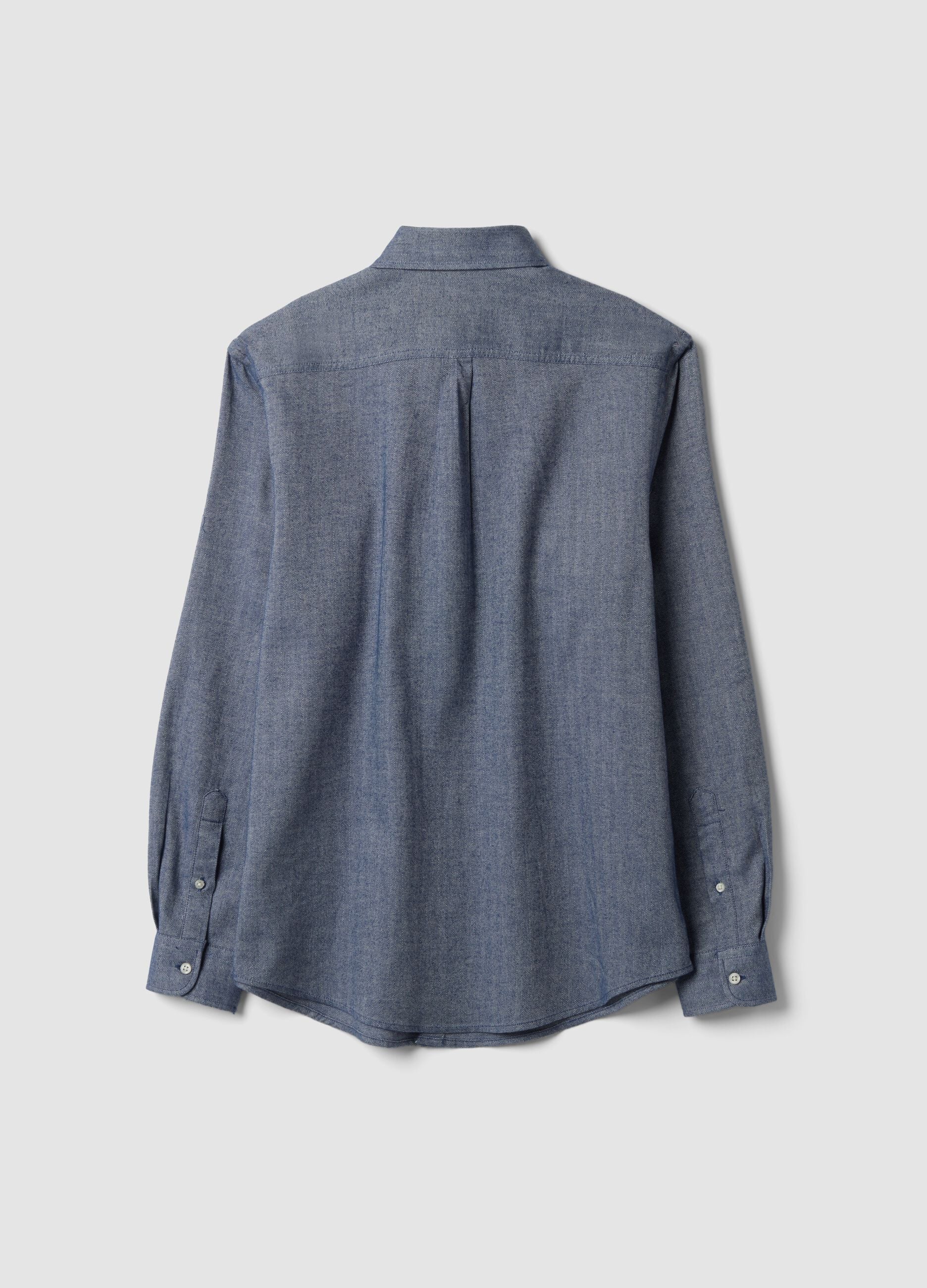 Grey pure cotton flannel shirt with button-down collar, regular fit