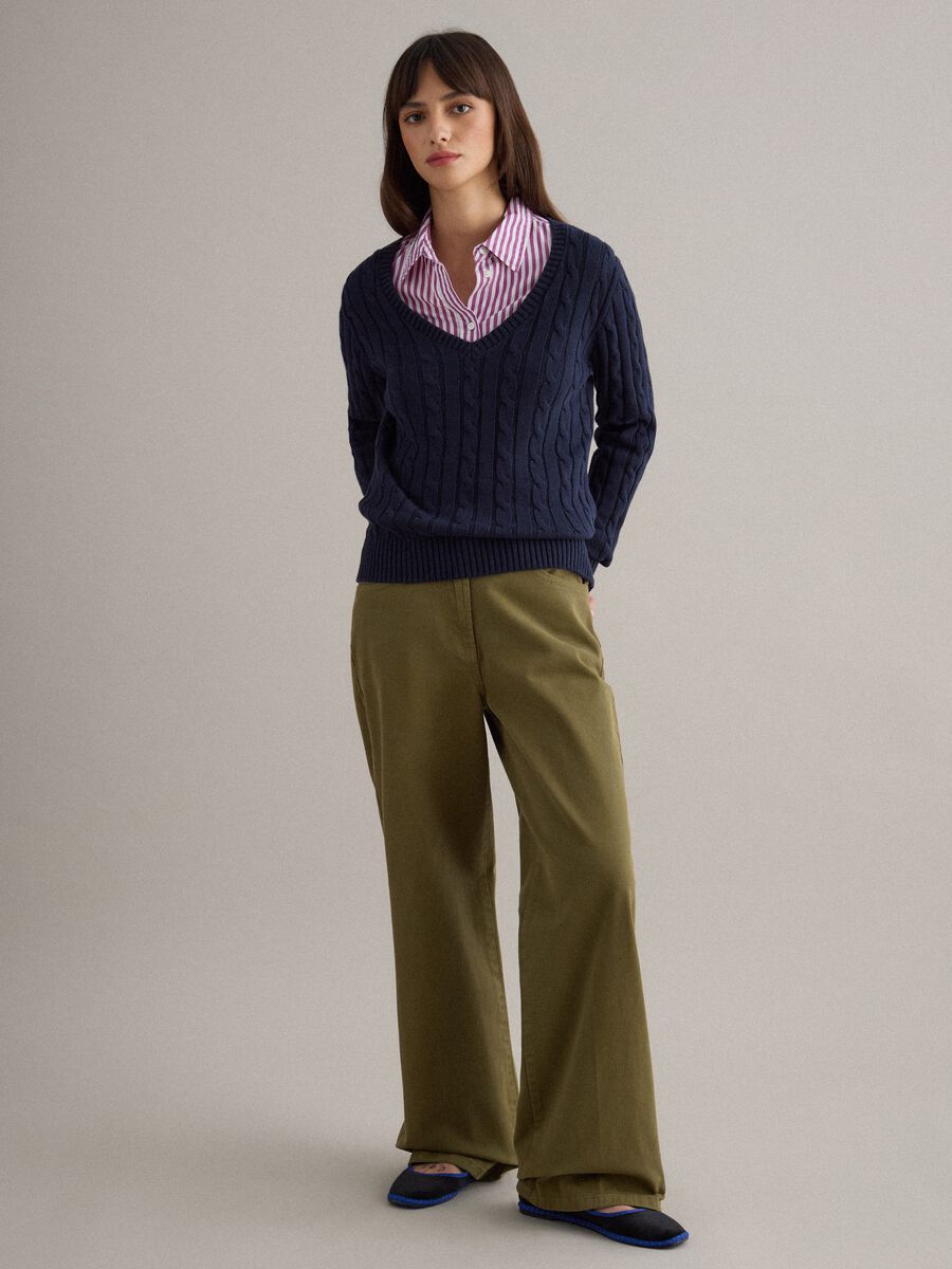 Blue pure cotton regular fit pullover with cable knit_2