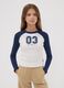 Blue stretch cotton T-shirt with contrast sleeves for girls_1
