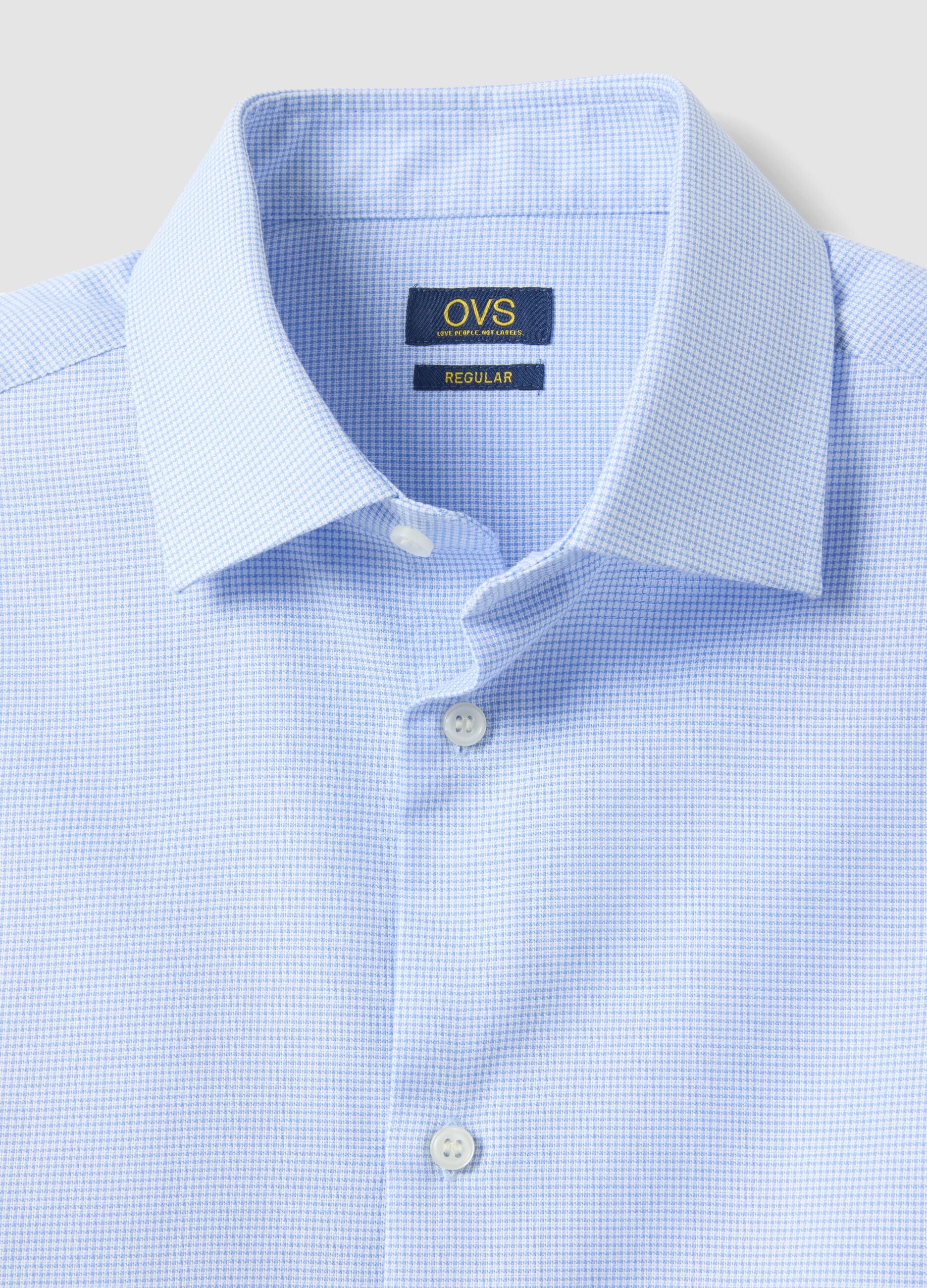 Light blue pure cotton regular fit shirt with micro-checks