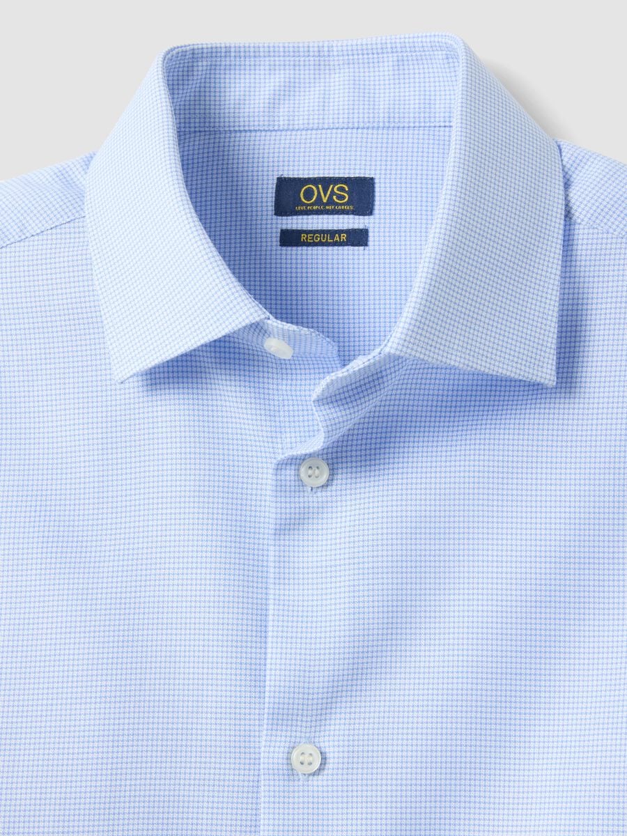 Light blue pure cotton regular fit shirt with micro-checks_5