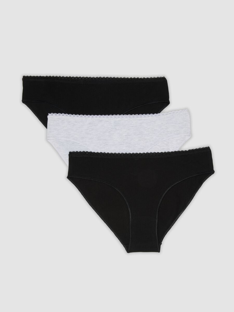 3er-Pack Slips in Schwarz und Weiss aus elastischem Bio-Baumwollmix_0