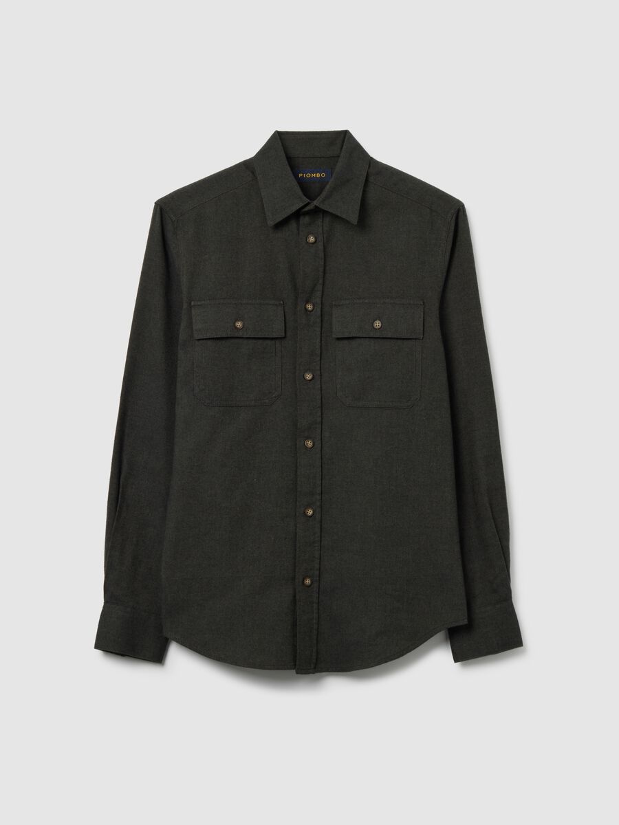 Black pure cotton regular fit shirt with pockets_4