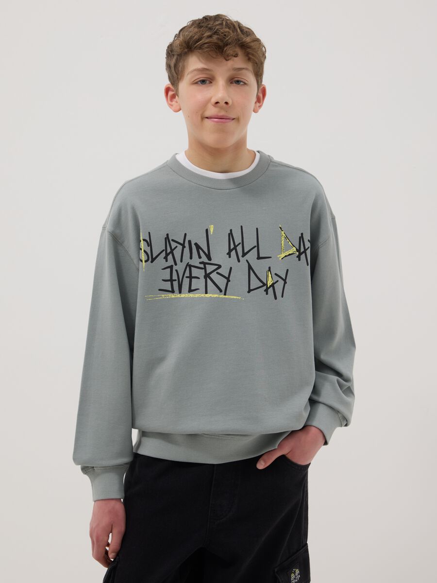 Over fit green pure cotton sweatshirt for boys with print_0