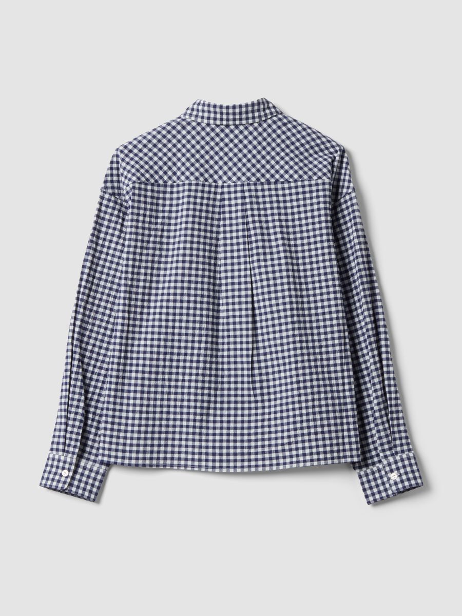 Camisa azul aos quadrados em algod&atilde;o el&aacute;stico, corte regular_6