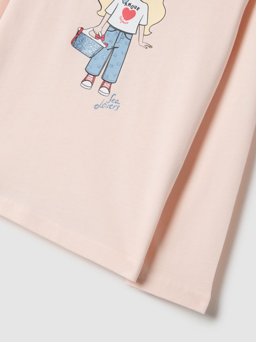 Rosa T-Shirt aus reiner Baumwolle f&uuml;r M&auml;dchen mit normaler Passform und Druck_3