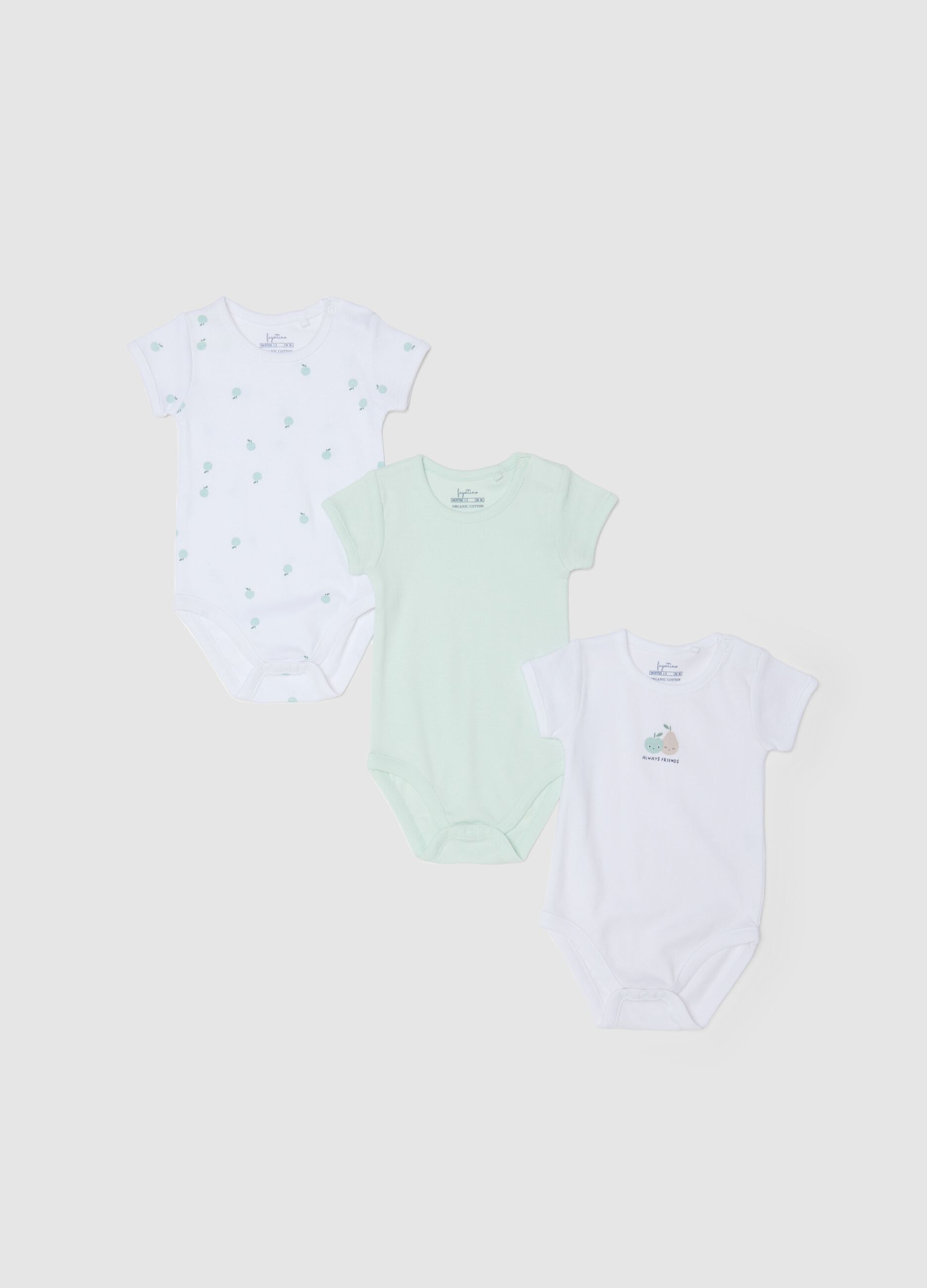 Baby multicolour pure cotton bodysuit tripack with fruit