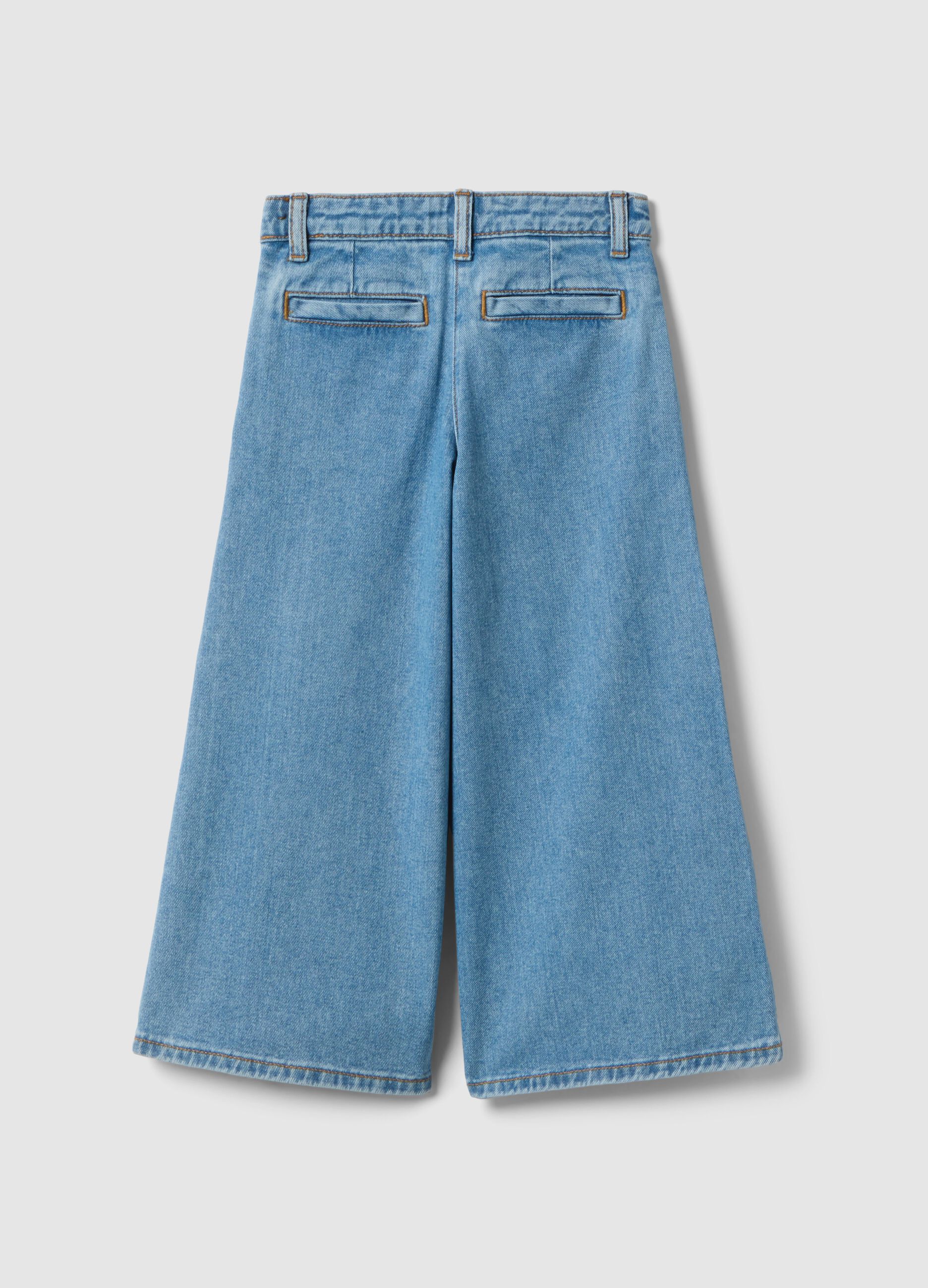 Jeans super wide leg de algod&atilde;o puro para menina