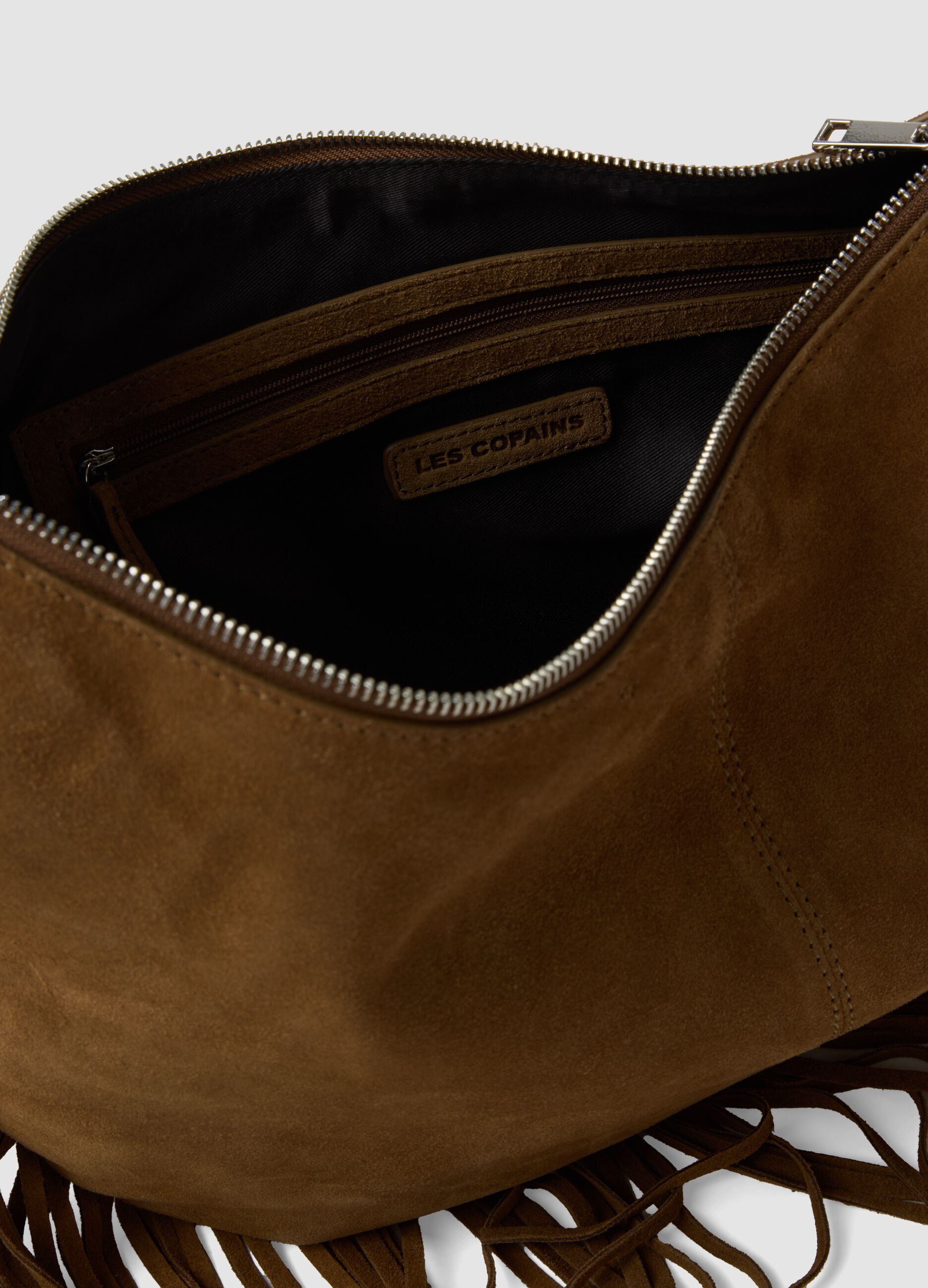 Brown genuine leather fringed bag