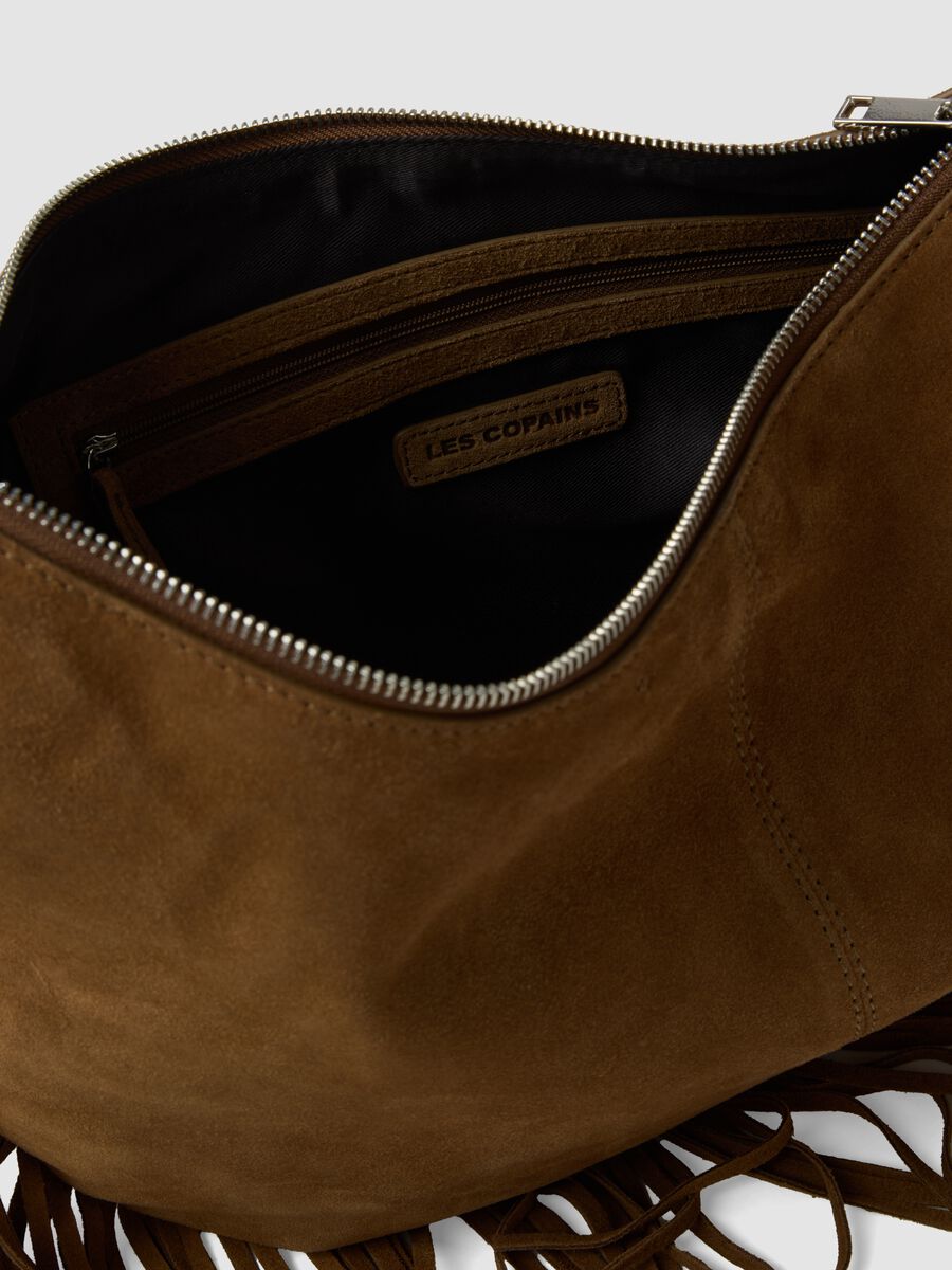 Brown genuine leather fringed bag_1