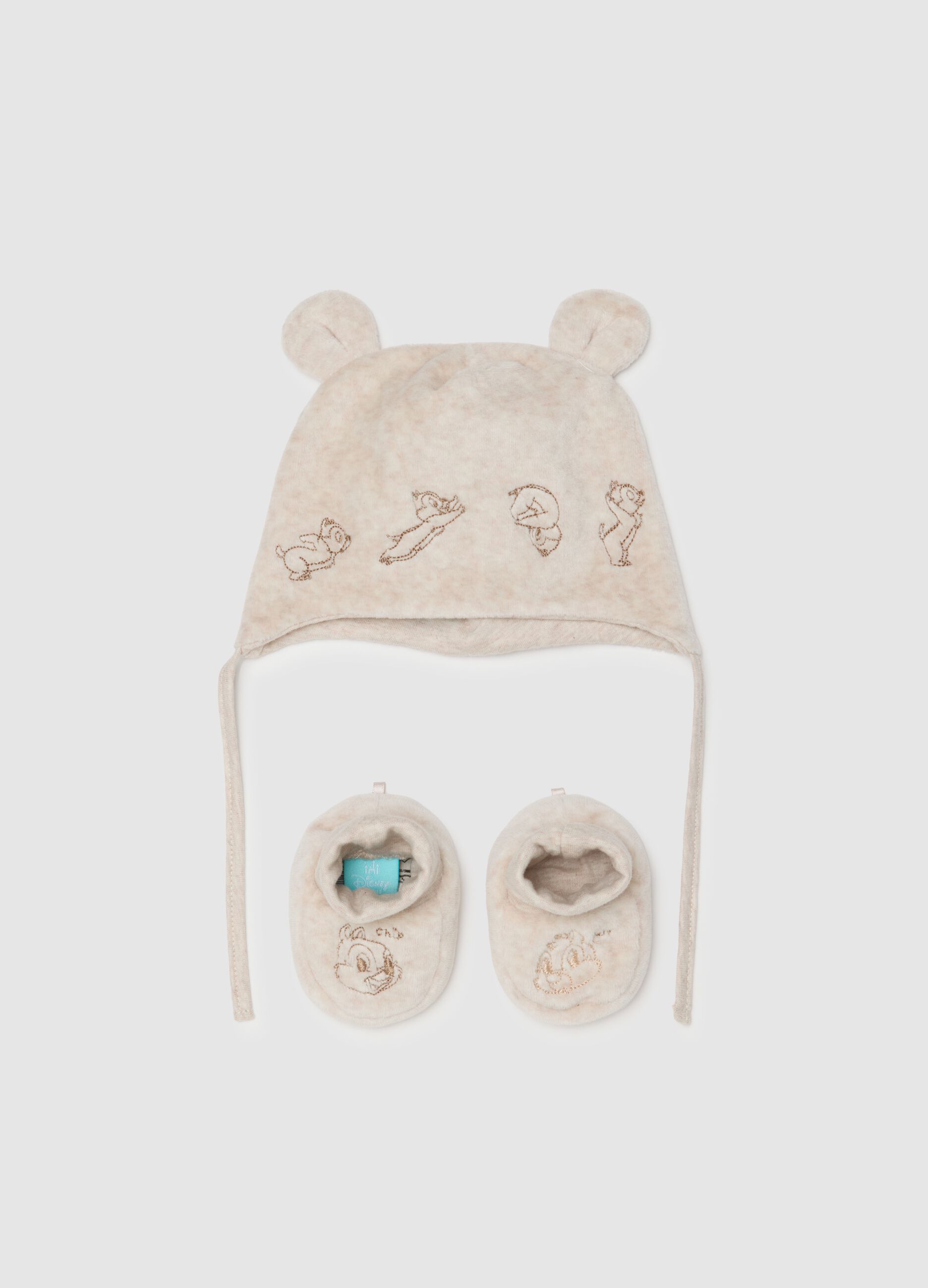Beige cotton hat and booties for babies with regular fit