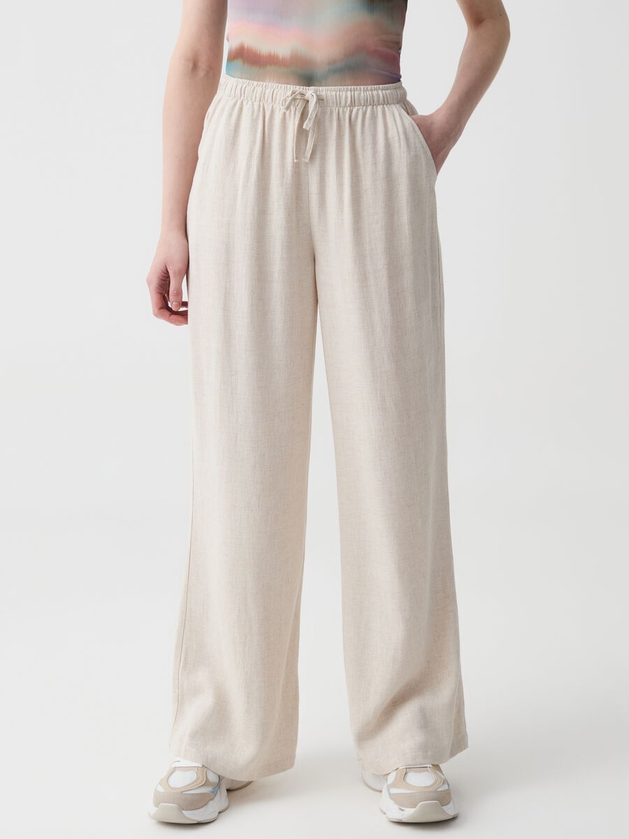 Relaxed-fit trousers in linen and viscose_1