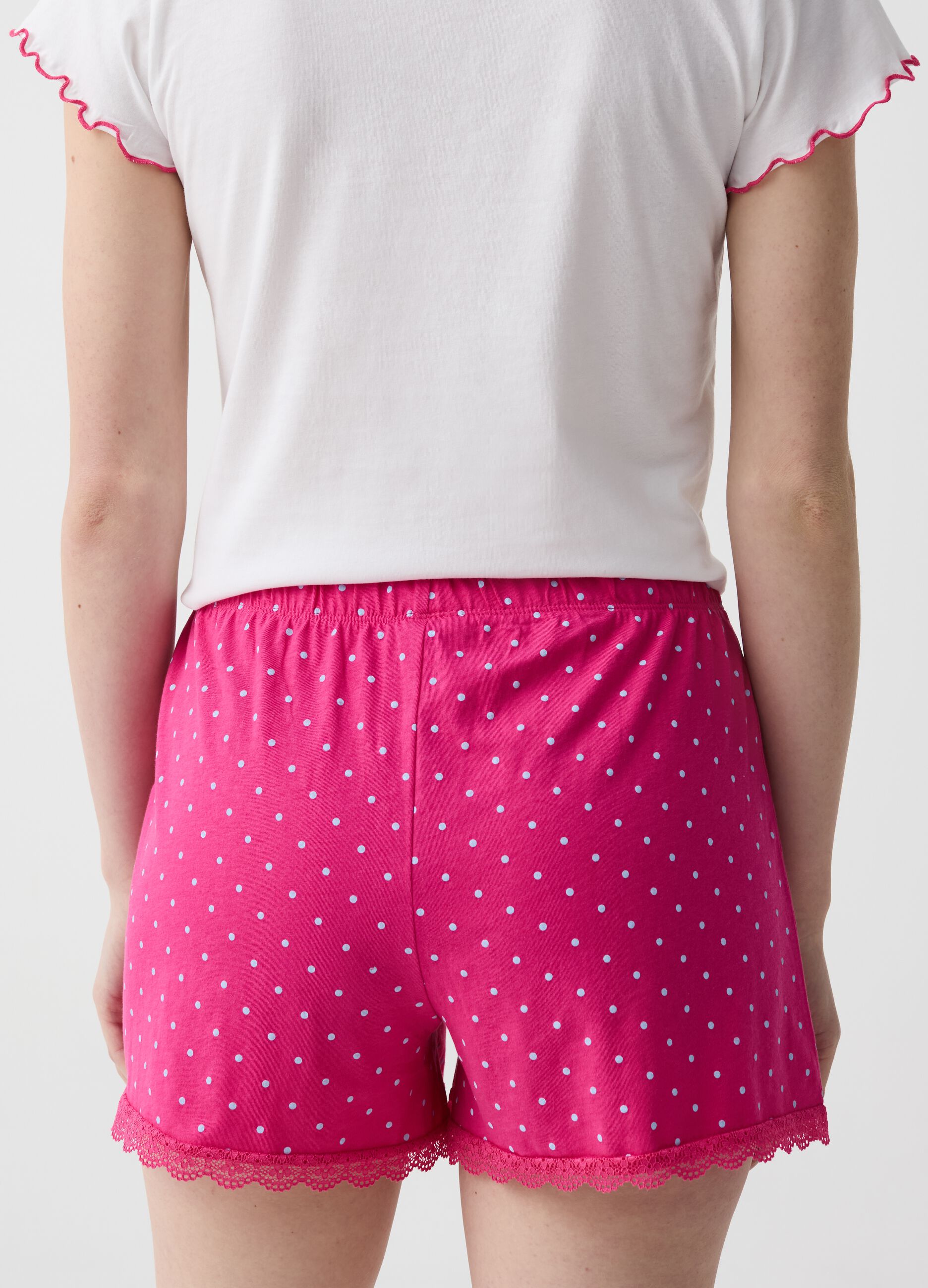 Shorts pijama de lunares con encaje