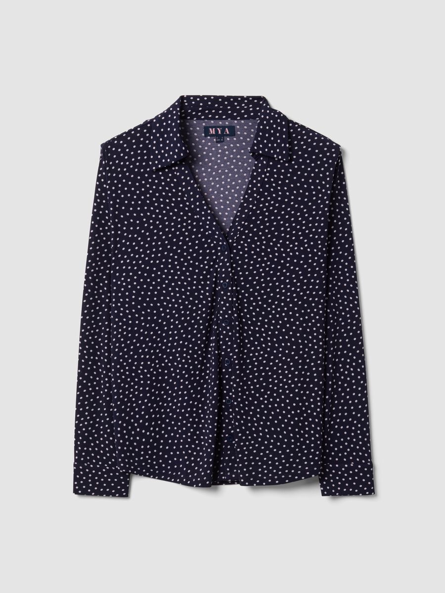 Blue stretch-fabric T-shirt with polka-dot collar, regular fit_0