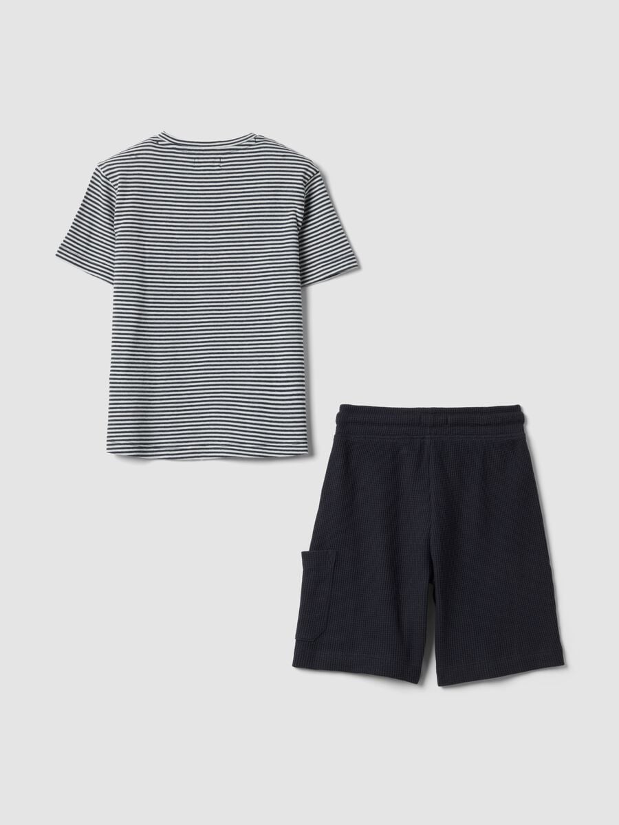 Blue cotton-blend set with striped T-shirt and shorts_1