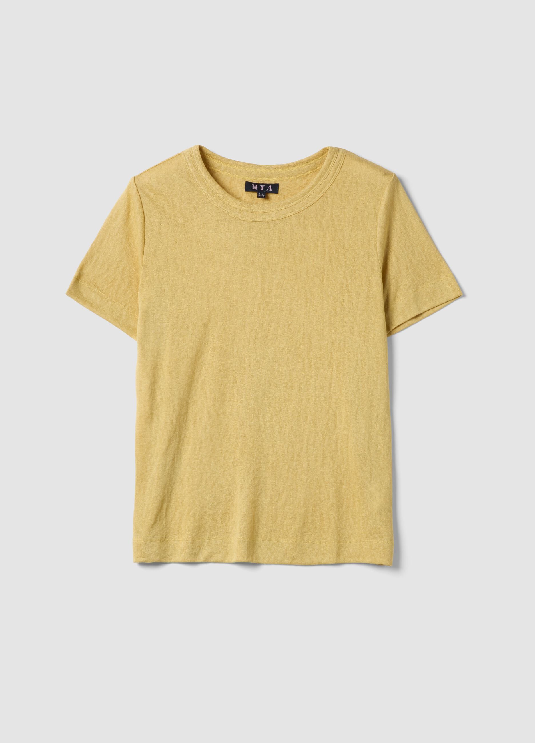 T-shirt gialla in misto viscosa a maniche corte regular fit