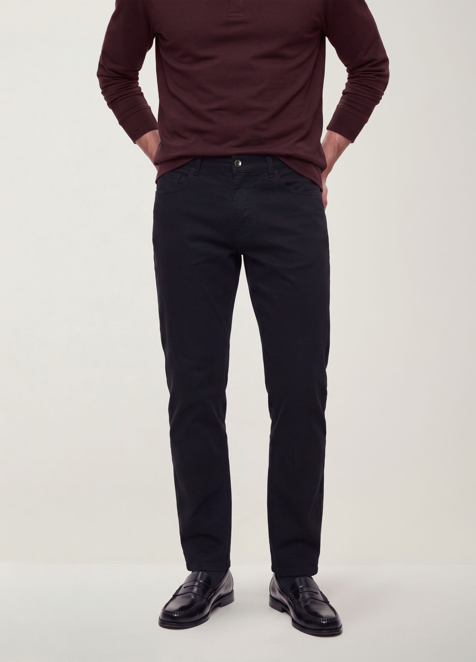 Black pure cotton five-pocket trousers