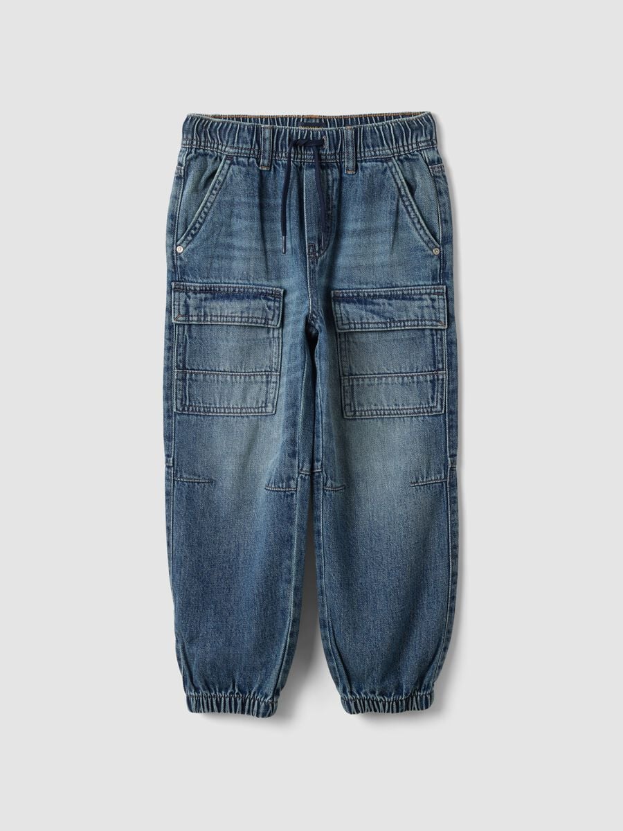 Jogger denim blu in misto cotone e viscosa relaxed fit per bambino_0