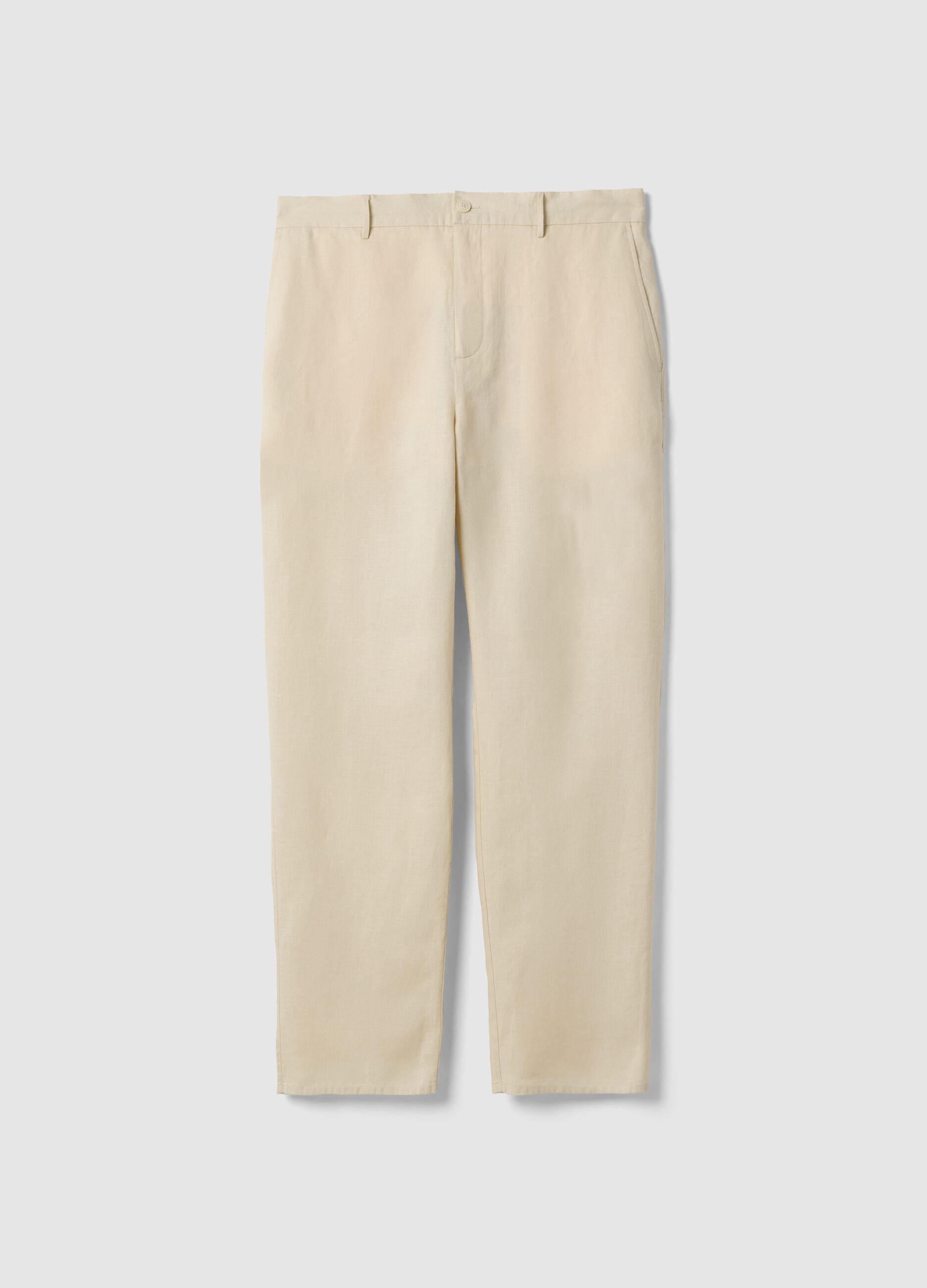 White pure linen trousers with regular fit