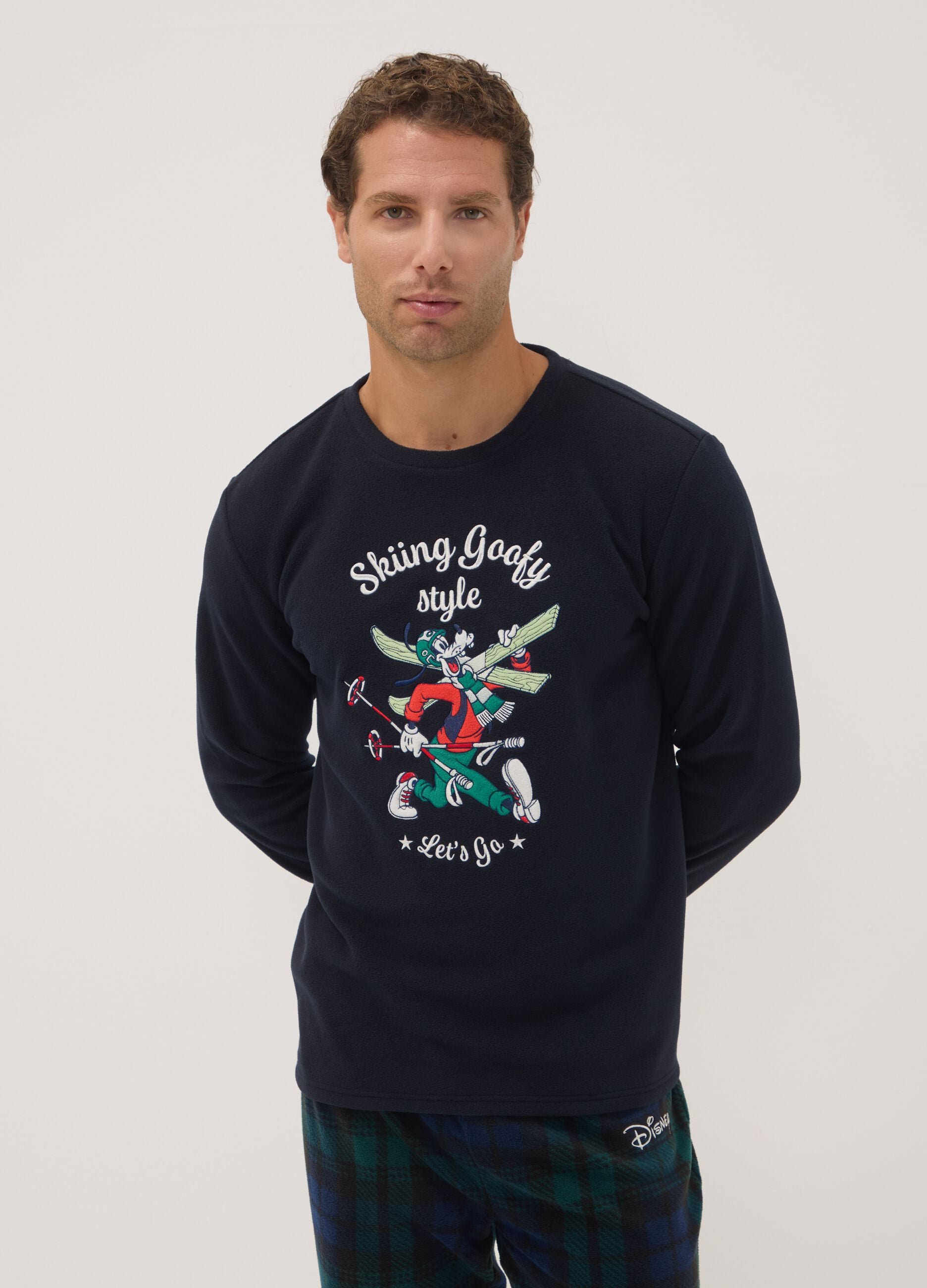 Navy blue long pyjamas with crew neck and Mickey & Friends print