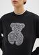 Black cotton blend relaxed fit sweatshirt with glittery teddy bear_3